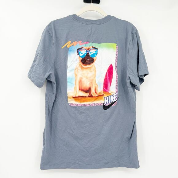 Nike Mens Summer Vacay Coastal Beach Surfing Dog Pug Graphic T-Shirt Size L Blue - Picture 7 of 7